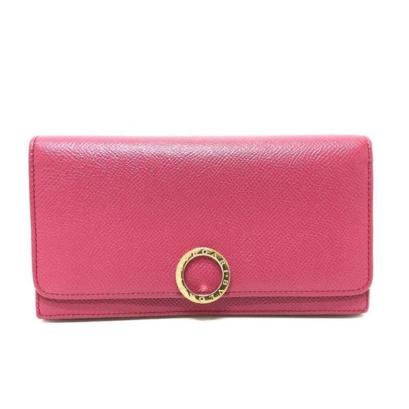 BVLGARI Logo clip Long Wallet Leather pink/GoldHardware - Picture 1 of 16